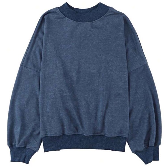 Boho Cotton Mineral Washed Oversized Mock Neck Dolman T Shirt Top Sweat Shirt - Picture 2 of 6